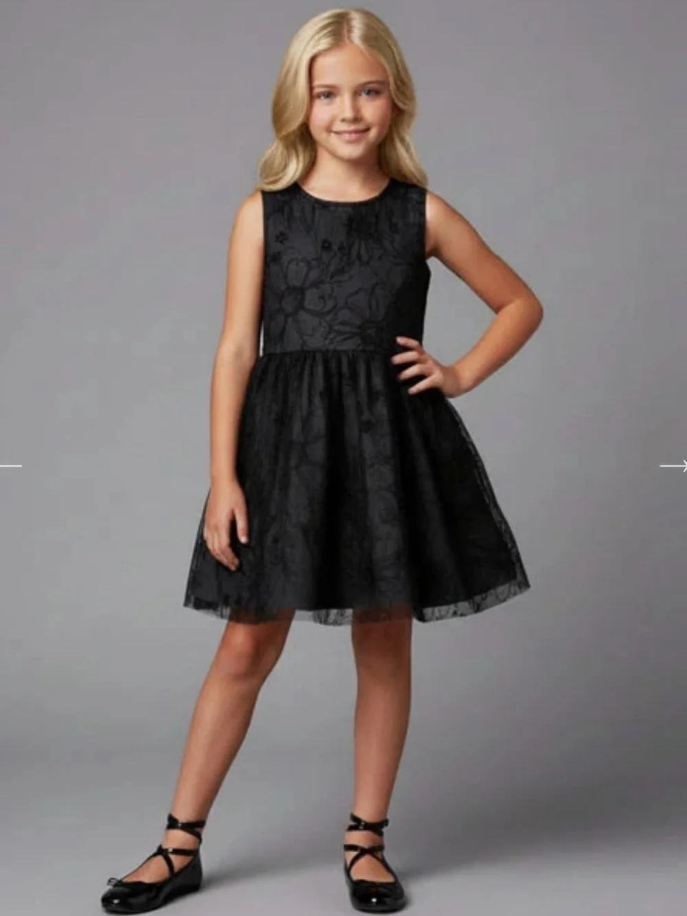 Deux Par Deux | Neoprine Tulle Girls Black Dress | Size 6